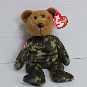 Ty 10 Years Hero Bear USA Military Green Camouflage Beanie Baby Stuffed Animal